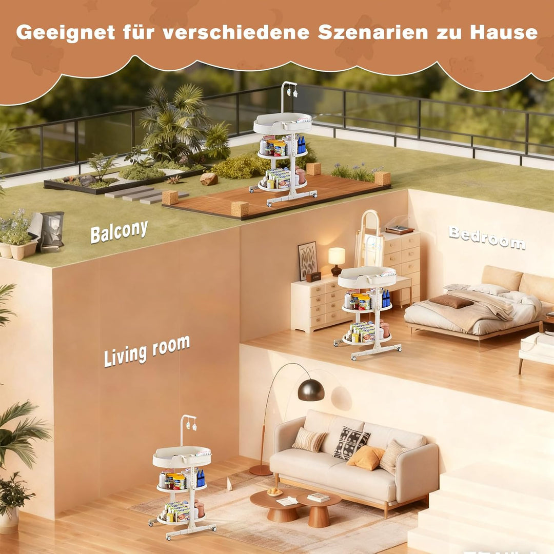 Wickeltisch, Wickelkommode für Baby, Höhenverstellbare Mobiler Baby Wickeltisch mit Stauraum, Tragba