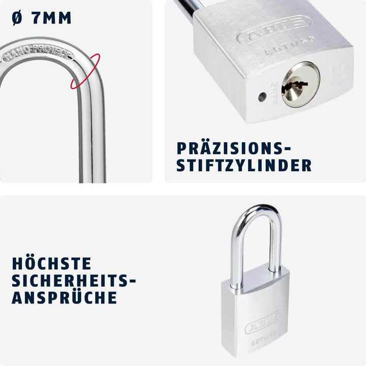 ABUS Titalium Vorhängeschloss 80TI/40HB40 gl.-8011 - gleichschliessend und mit hohem Bügel - leichte
