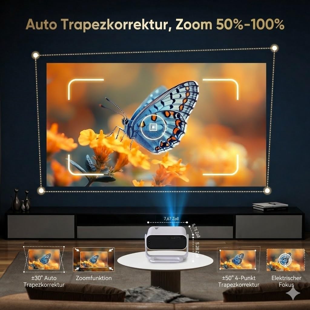 [Wielio 2026 Upgrade Google TV Beamer] Natives 1080P, 4K-Unterstützung, 25000 Lumens,elektrischer Fo
