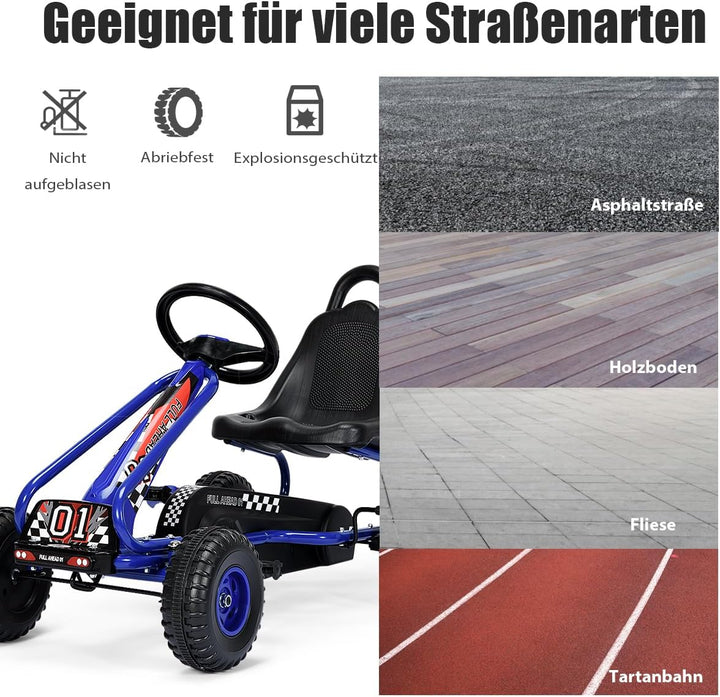 SOARS Gokart, Tretauto mit verstellbarem Sitz & Fusspedal, Go Kart mit Handbremse, Kinderspielfahrze