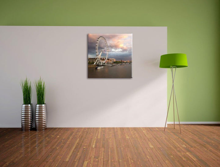 Riesenrad London Eye, Format: 70x70 auf Leinwand, XXL riesige Bilder fertig gerahmt mit Keilrahmen,