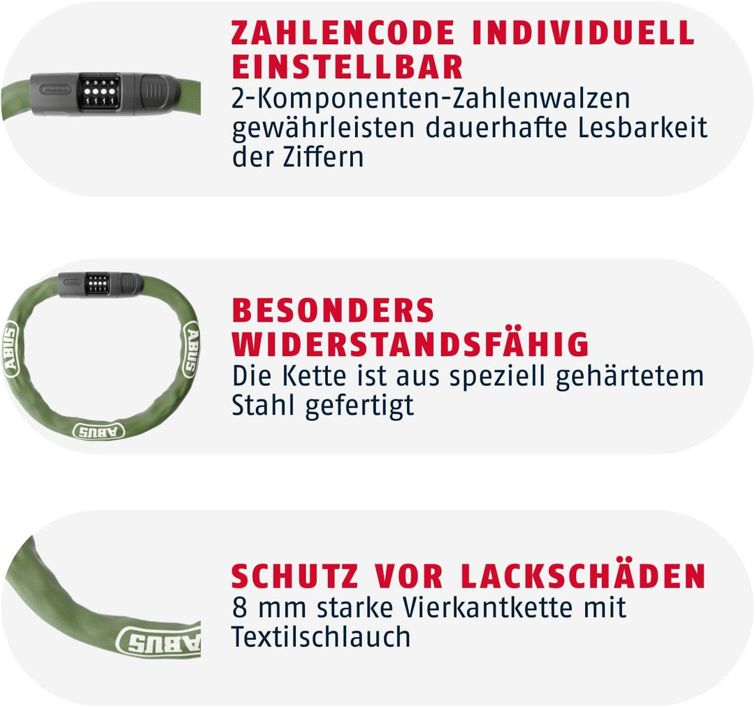 ABUS Kettenschloss 8808C - stabiles Zahlenschloss aus speziell gehärtetem Stahl - gut lesbare Zahlen
