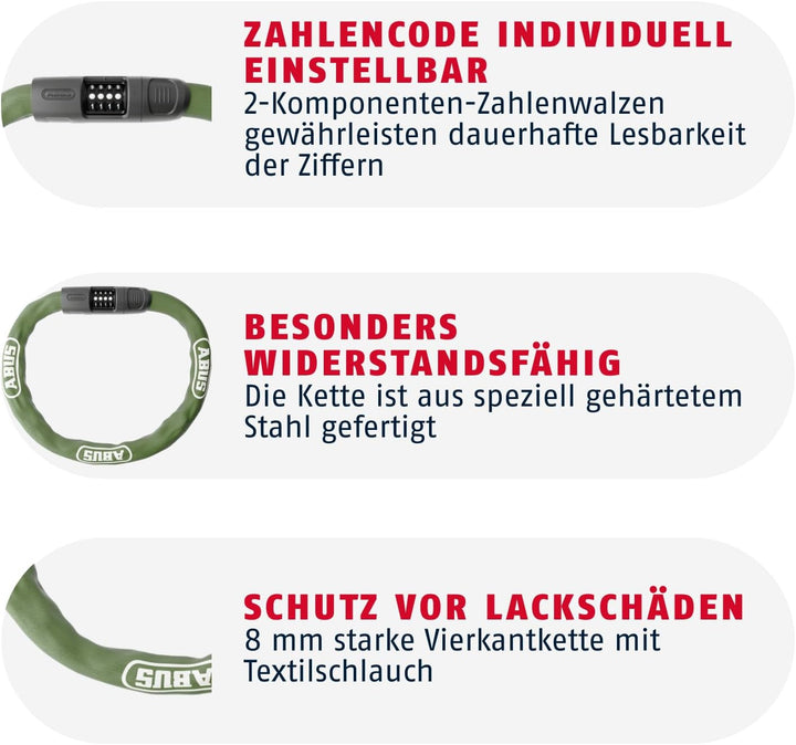ABUS Kettenschloss 8808C - stabiles Zahlenschloss aus speziell gehärtetem Stahl - gut lesbare Zahlen