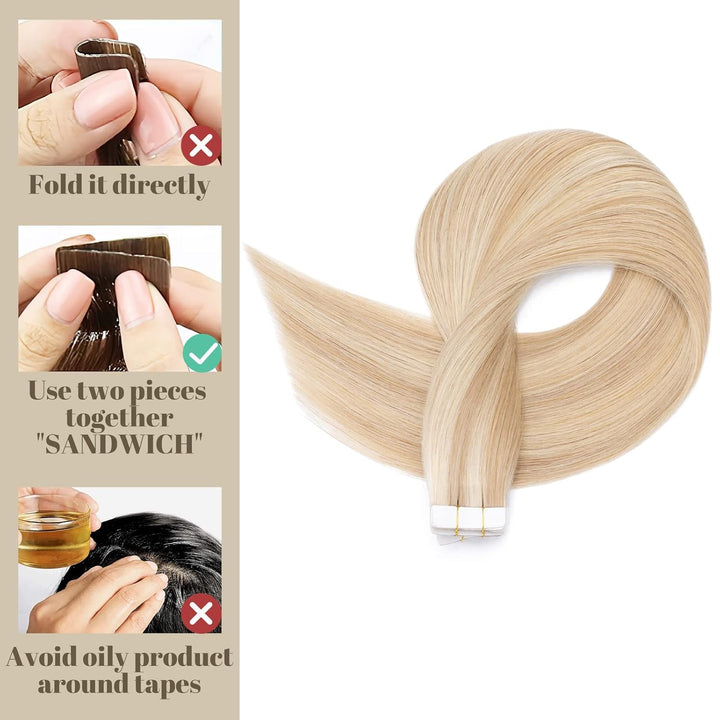 SEGO Tape Extensions Echthaar Haarverlängerung Klebeband Haarteile Glatt 100% Remy Haar 10pcs Honigb