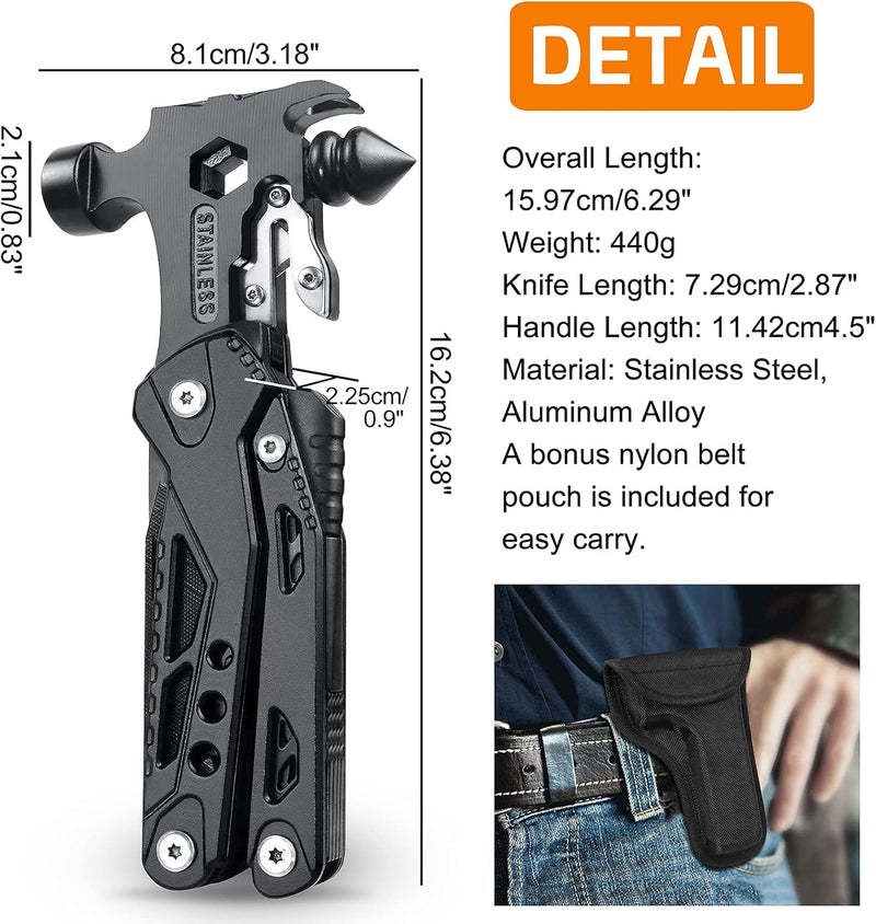 WayinTop Werkzeug Geschenke für Männer, 37 in 1 Taschenwerkzeug Multi-Tool Hammer mit Schneeflocken