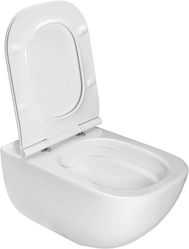 VBChome Hänge-WC Weiss Spülrandloses aus Keramik mit Toilettendeckel WC-Sitz aus Duroplast Absenkaut