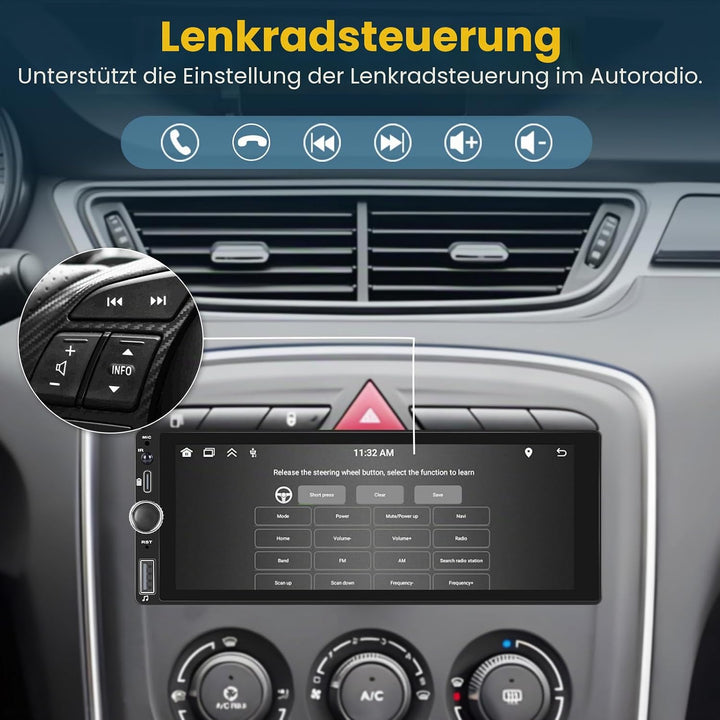 Hikity 1 DIN Wireless Carplay Autoradio 6,9” Touchscreen Auto Radio Android Auto Bildschirm mit Blue