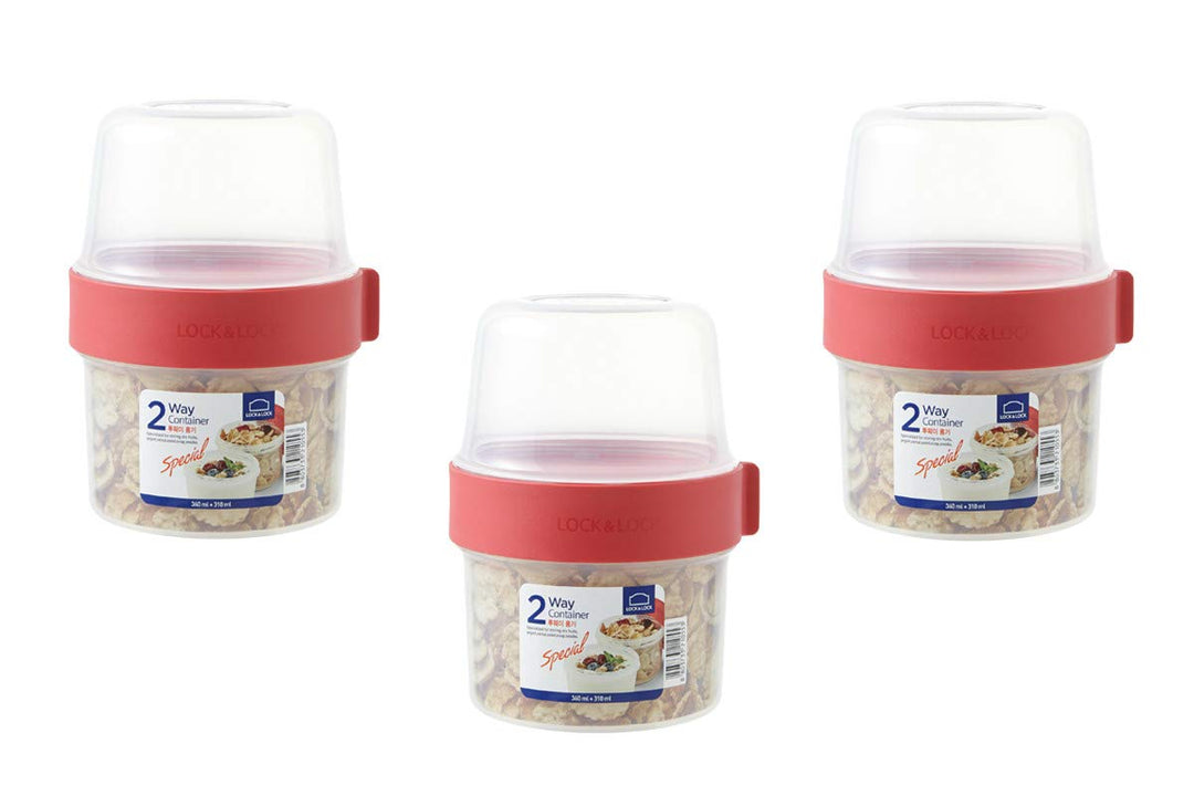 Lock & Lock Two-Way Müsli-to-go-Becher aus Kunststoff – 3er Vorratsdosen Set – Kleine Lunchbox mit S