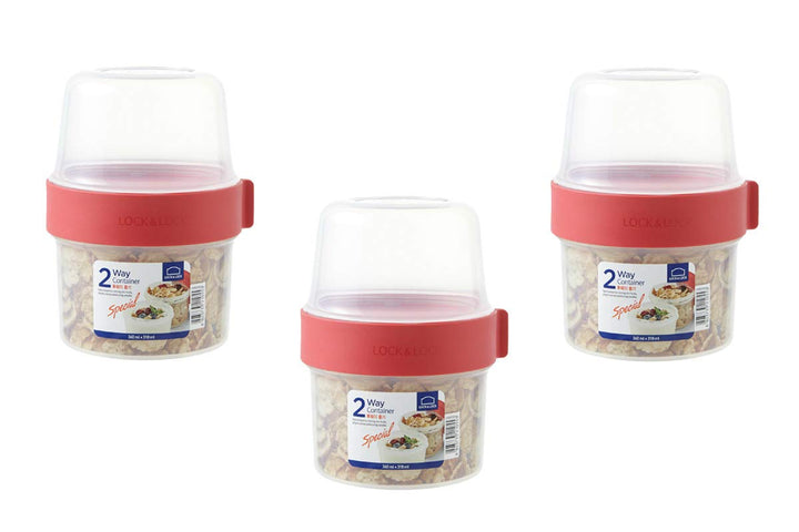 Lock & Lock Two-Way Müsli-to-go-Becher aus Kunststoff – 3er Vorratsdosen Set – Kleine Lunchbox mit S