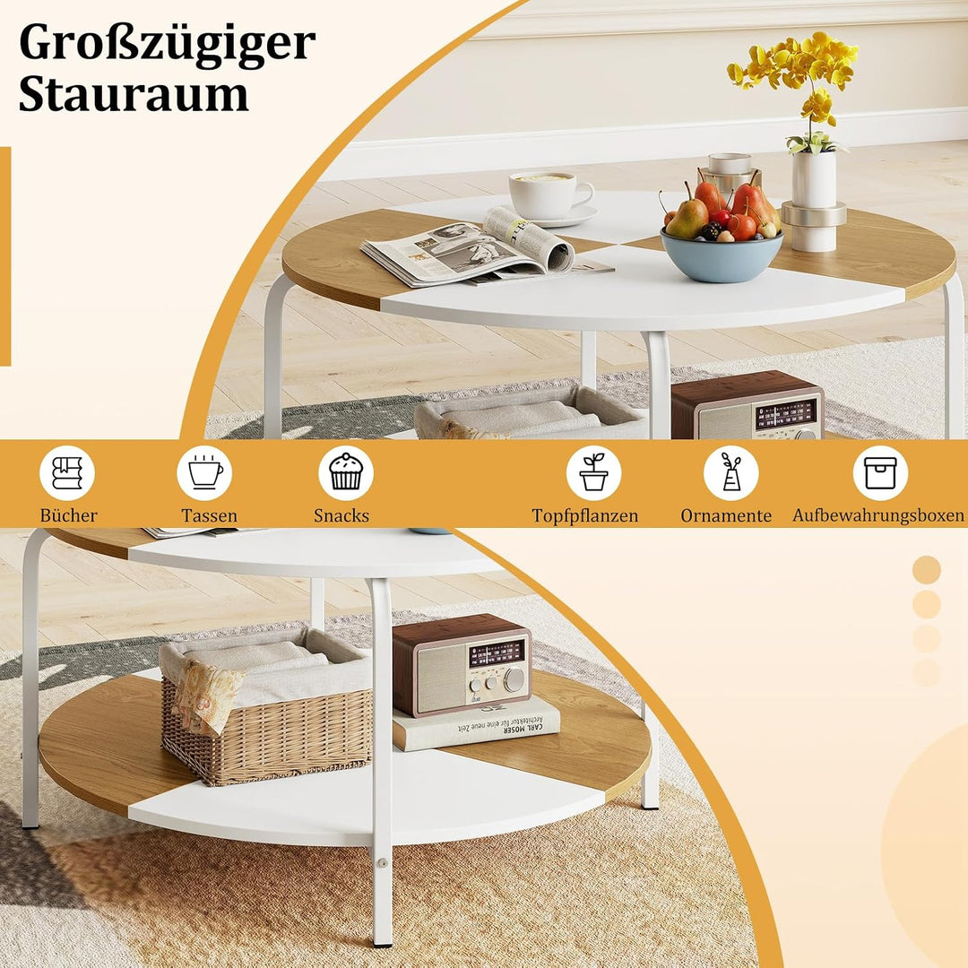 COSTWAY Couchtisch rund, 80 cm Wohnzimmertisch 2 Ebenen, Kaffeetisch Holz