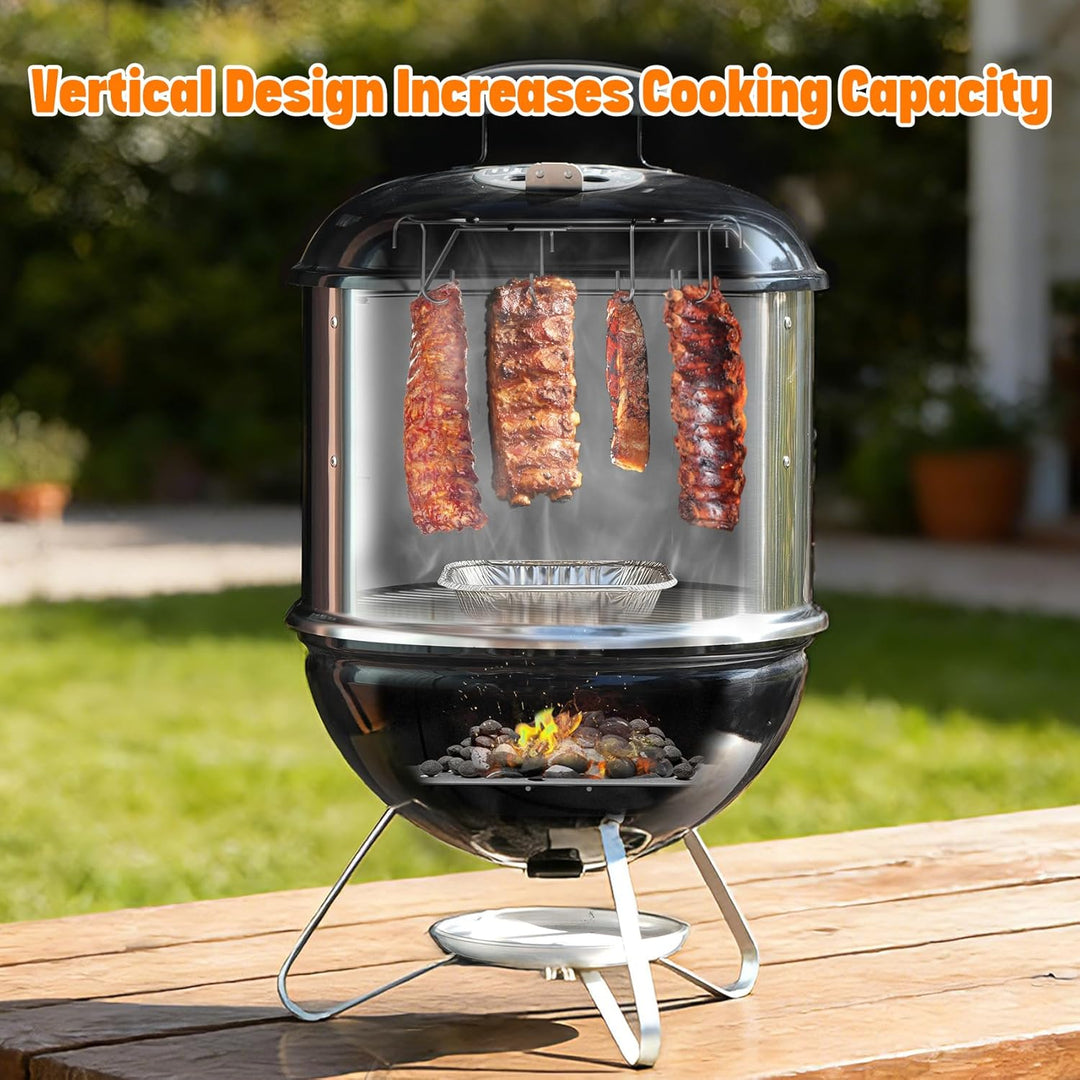 Onlyfire Edelstahl Räucherkammer Mittelkochsystem für Weber Smokey Joe 37cm Holzkohlegrill, Enthält