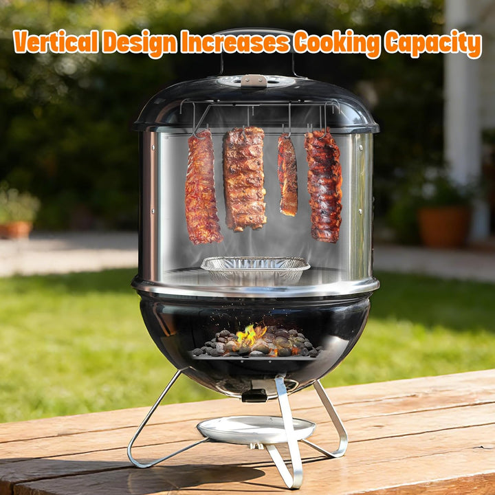 Onlyfire Edelstahl Räucherkammer Mittelkochsystem für Weber Smokey Joe 37cm Holzkohlegrill, Enthält