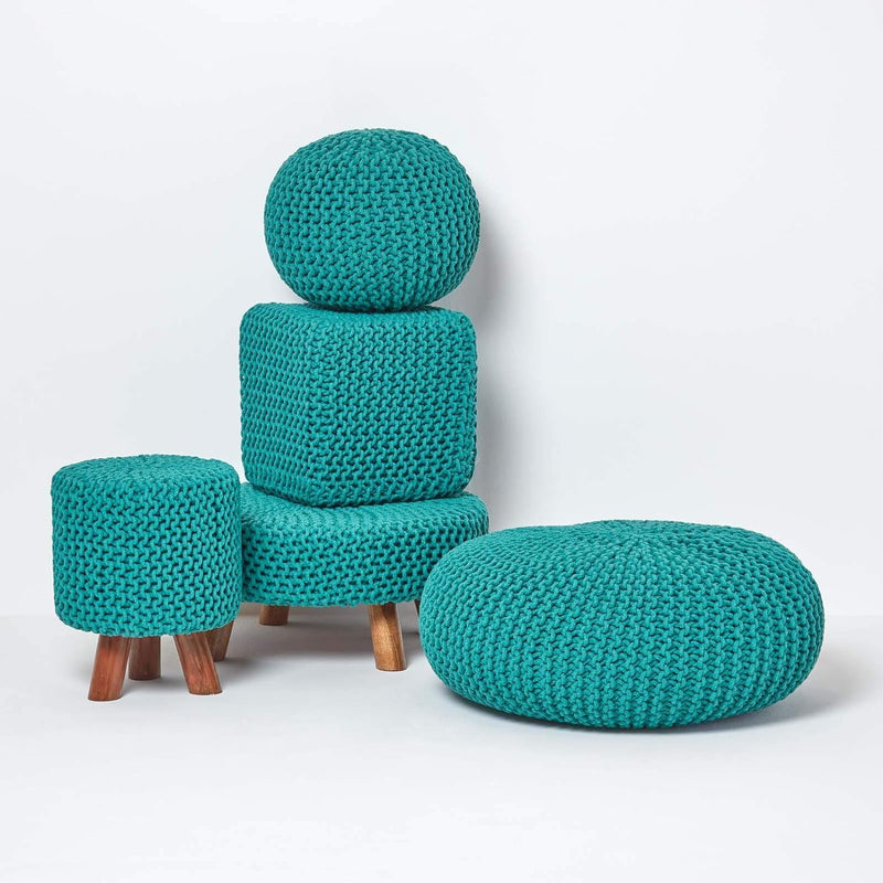 Homescapes Pouf Strickpouf rundes Bodenkissen, Sitzpouf 35 x 40 cm, gepolsterter Sitzhocker, Sitzpuf