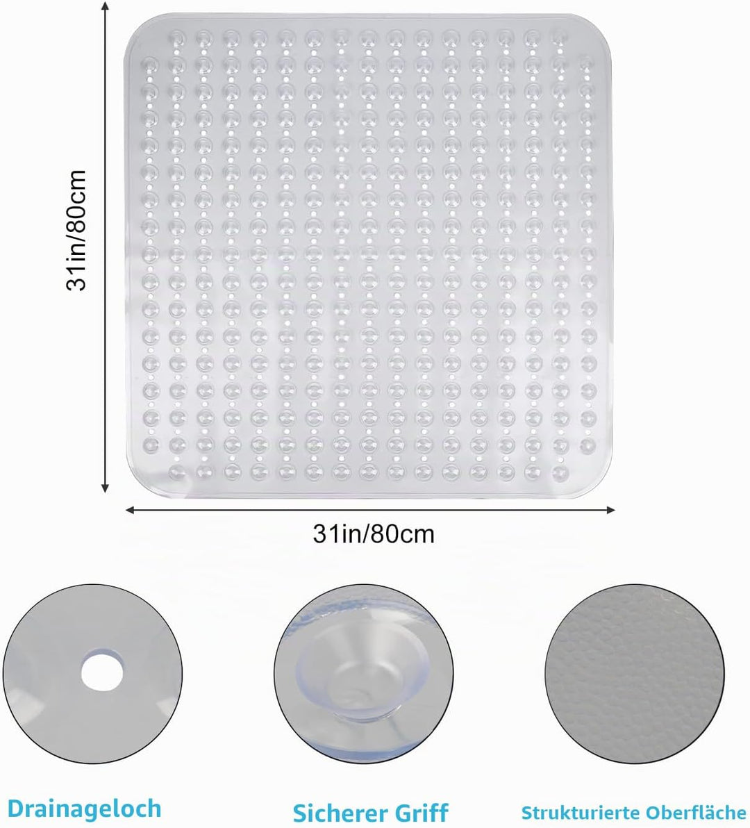 Duschmatte rutschfest Antirutschmatte Dusche: 80 x 80 cm Duscheinlage Duschwanneneinlage Rutschmatte