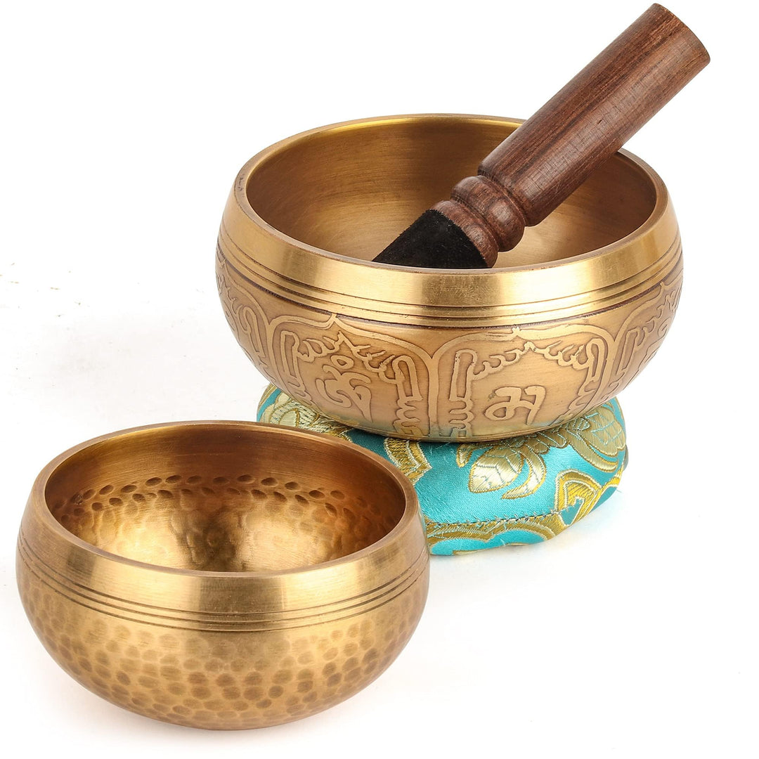 Tibetisches Klangschalen-Set, 100% handgefertigt in Nepal, Klangschale, Set für Meditation, Yoga, Ch