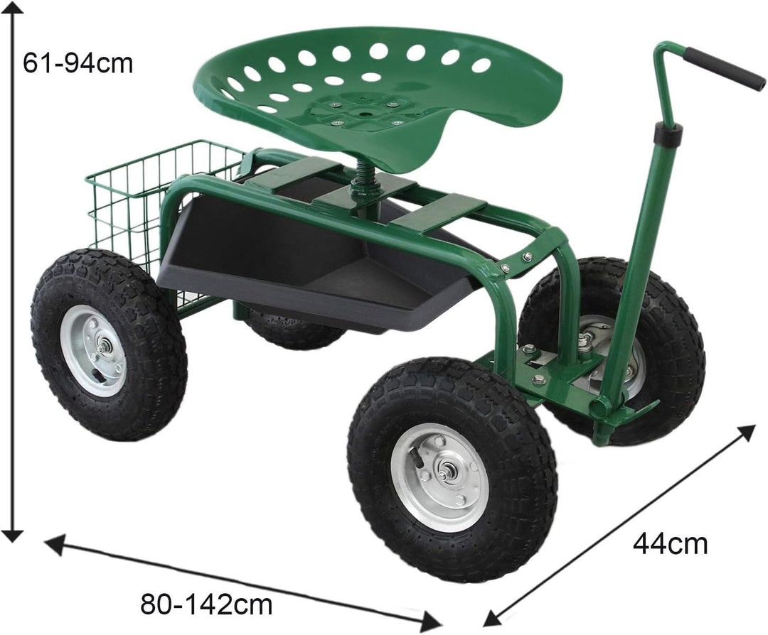 Gartensitz Fahrbarer Gartenwagen mit Sitz 150kg Sitzwagen Gartenhocker Rollwagen Rollsitz Gartenhelf