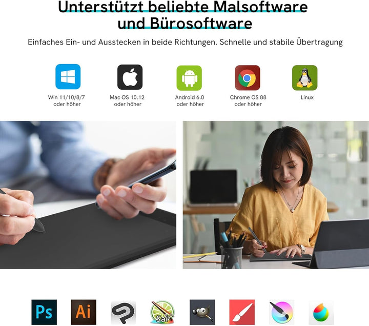 Drawing Tablet VEIKK A30V2,10x6 Zoll Grafiktablett mit 8192 Druckstufen Stift,Zeichentablett mit 4 S