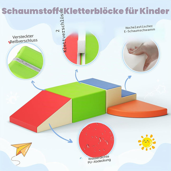 STYPLZ Schaumstoff Bausteine Kinder,Soft Play 4stk Softbausteine Klettern Riesenbausteine Motorik Gr