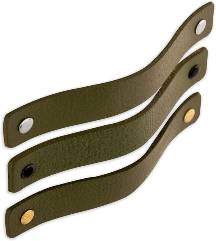 Brute Strength - Ledergriffe für Möbel - Olivgrün - 4 Stück - 16,5 x 2,5 cm - Schrankgriff, Türgriff