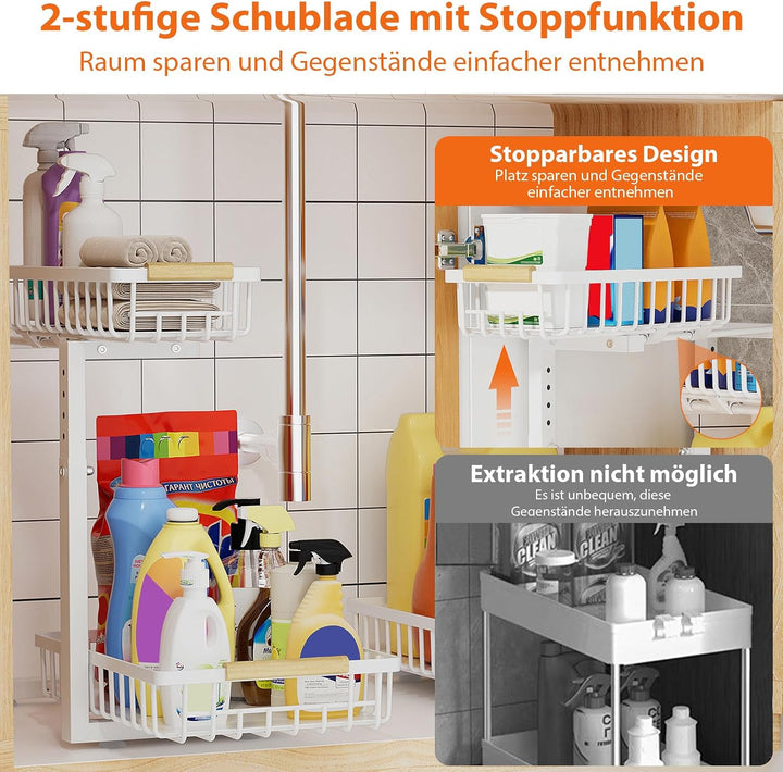 OUUTMEE 1 Stück 2 Stöckig Regal Für Unter Die Spüle 40 x 31 cm Höhenverstellbar 35.5~43cm Untere Ebe