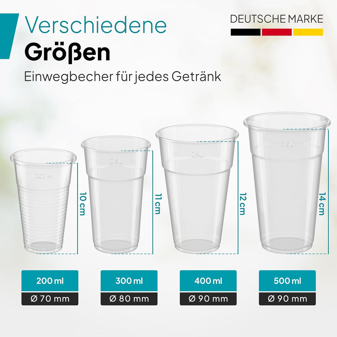 800 Stück Commerline Plastikbecher 0,4L Trinkbecher | Einweg Plastik Becher Einwegbecher Partybecher