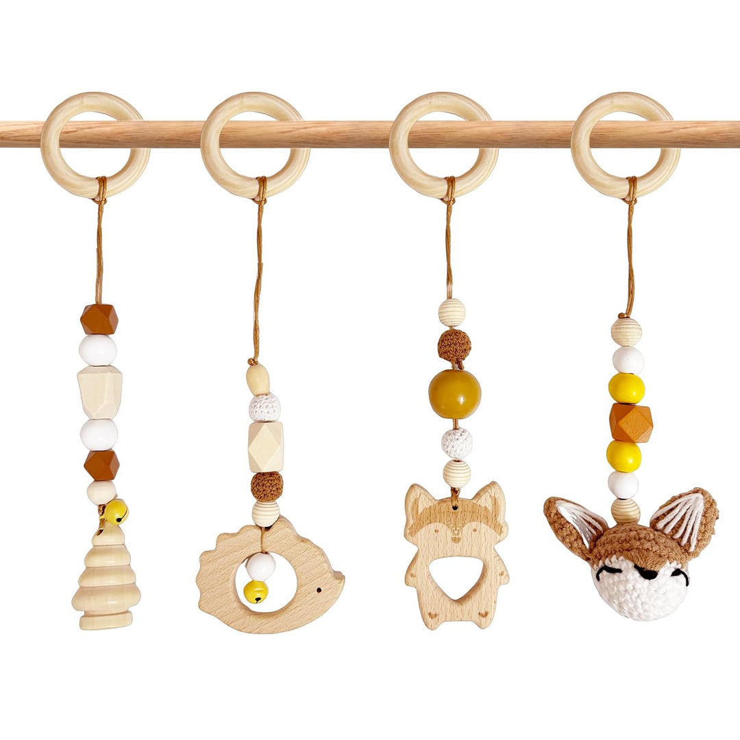 4 Stück Spielebogen Babies Holz, Spieltrapez Baby, Baby Gym Holz, Anhänger Spielbogen, für Mädchen J