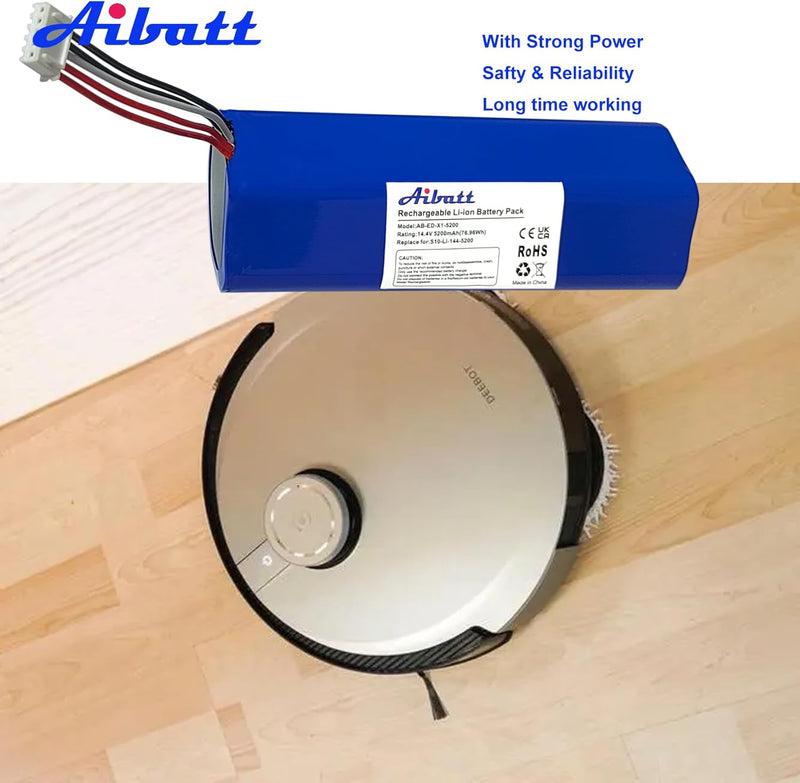 Aibatt 14.8V 5200mAh Li-lon Akku, Ersatzakku für Ecovacs Deebot T8 Pure,T8+, Deebot T9, Deebot T10,