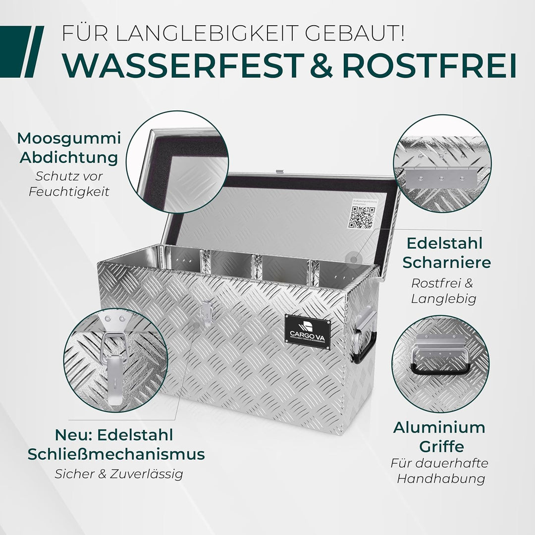 CargoVA - Wasserfeste Deichselbox - Mit Befestigung & Vorhängeschloss - Abschliessbare Anhängerbox [