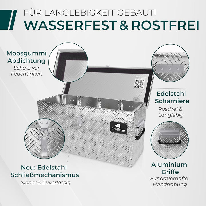 CargoVA - Wasserfeste Deichselbox - Mit Befestigung & Vorhängeschloss - Abschliessbare Anhängerbox [