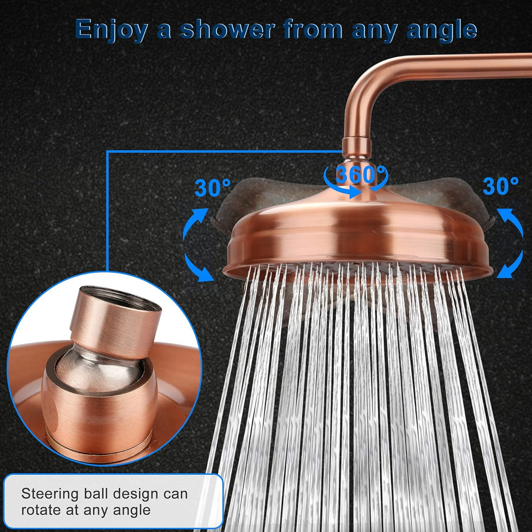 Duschkopf aus Kupfer,FUYIOCN Regendusche 8 Zoll Brausekopf aus Edelstahl 304,Regenduschkopf Antik Du