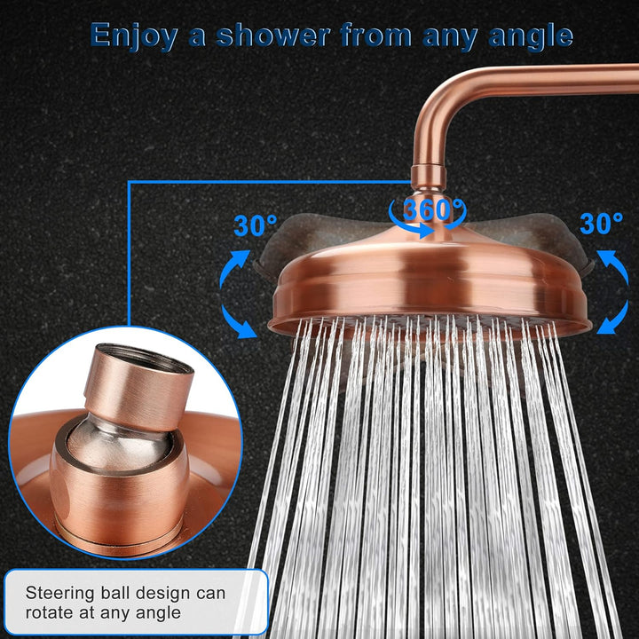 Duschkopf aus Kupfer,FUYIOCN Regendusche 8 Zoll Brausekopf aus Edelstahl 304,Regenduschkopf Antik Du
