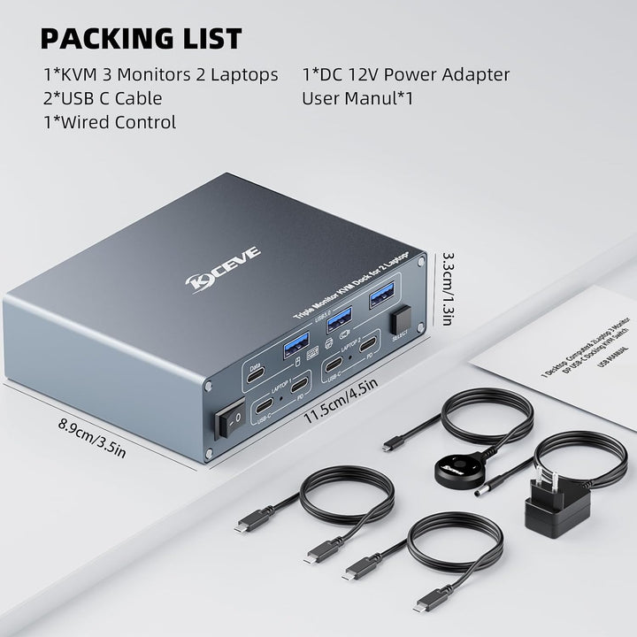 USB3.0 KVM Switch 2 PC 3 Monitore USB C DP HDMI