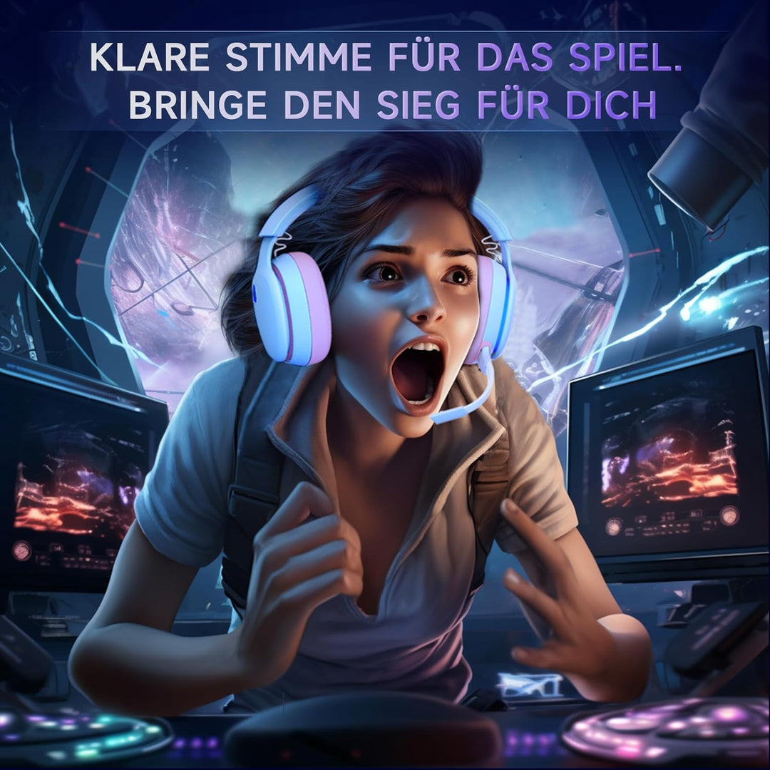 Gvyugke Gaming Headset Wireless, Pink Gaming Kopfhörer Kabellos mit Abnehmbares 3D-Stereomikrofon, B