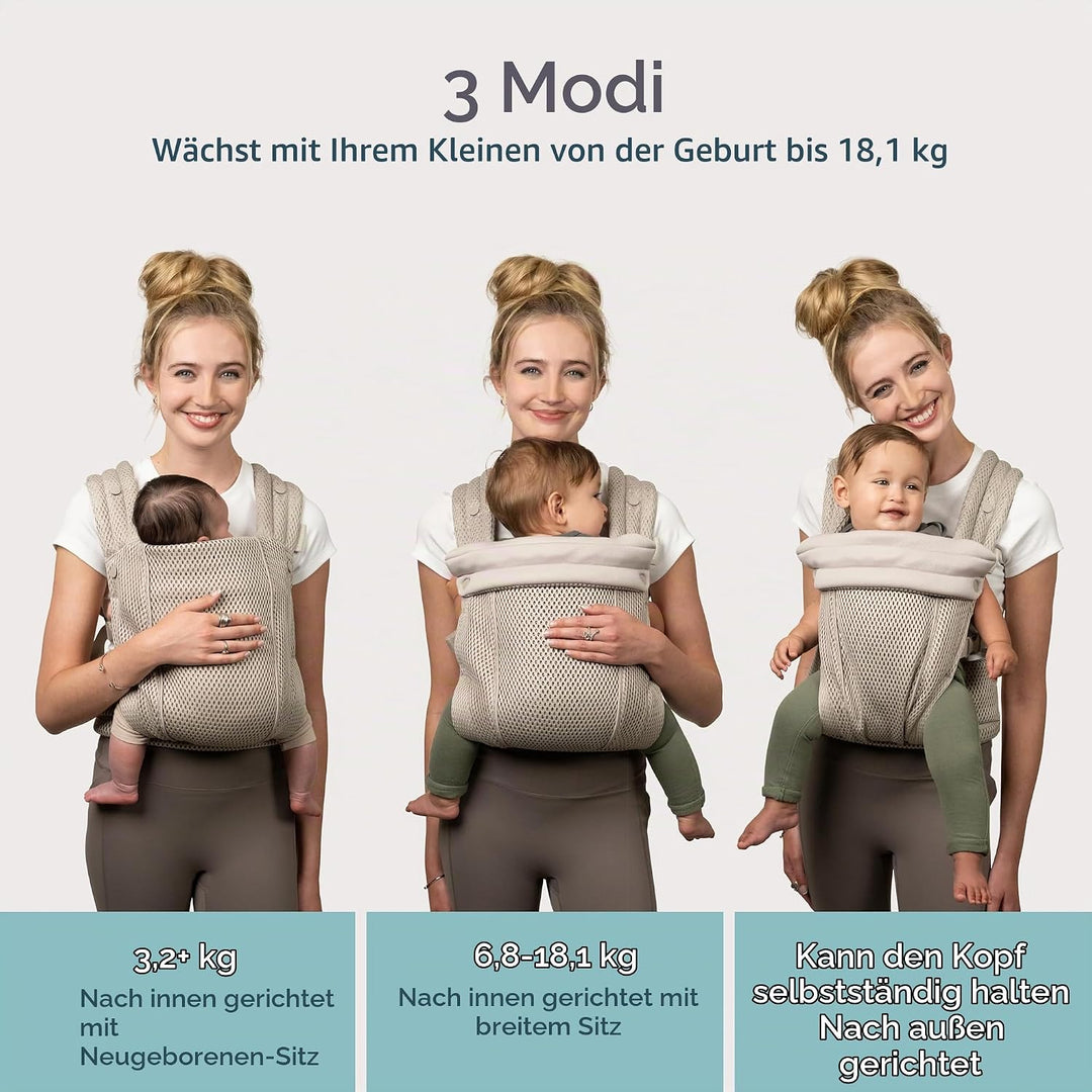 Infantino Honey Blossom Airy Babytrage, Ergonomisch, M-Position, Gleitsitz, Kreuzträger, 3,2–18,1 Kg