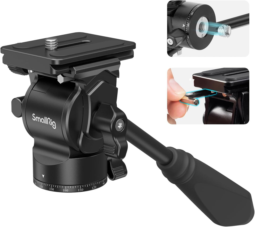 SMALLRIG Stativ Fluidkopf Pan Tilt Head CH10 mit Schnellwechselplatte, Fluid Head geeignet für AR-ca