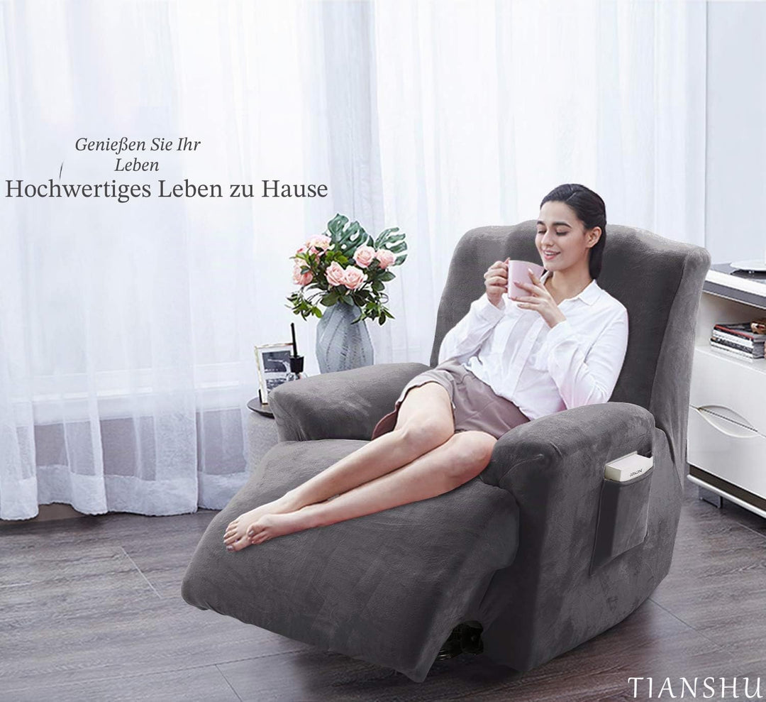 TIANSHU Samt Ruhesessel bezüge, Stretch Sesselschoner Elastisch Plush Couchbezug stilvolle Luxus-Möb