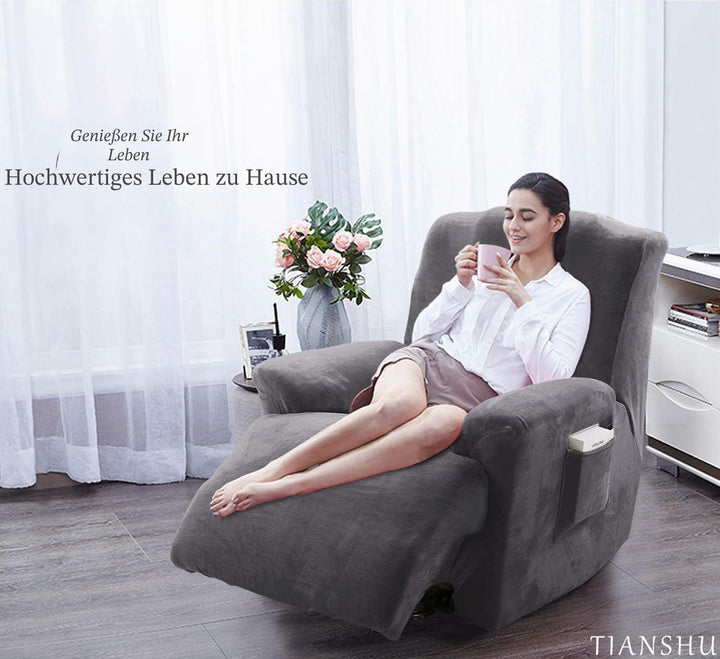 TIANSHU Samt Ruhesessel bezüge, Stretch Sesselschoner Elastisch Plush Couchbezug stilvolle Luxus-Möb