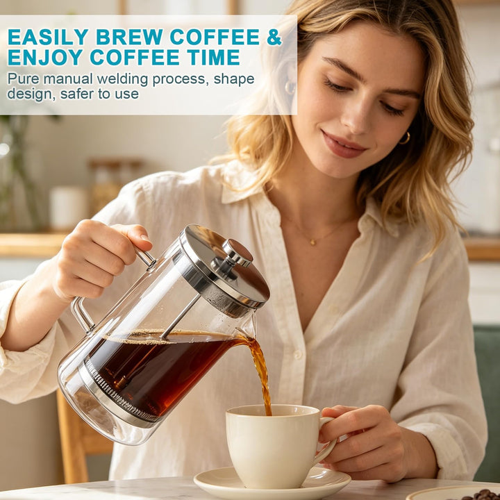French Press 1 Liter, Grosse Kaffeebereiter, Thermo Doppelwand Design, Kaffeebereiter aus Borosilika