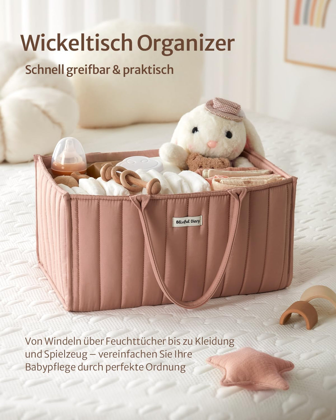 Blissful Diary Wickeltisch-Organizer, Wickelkorb für die Wickelstation, Stilvoller Wickelorganizer f