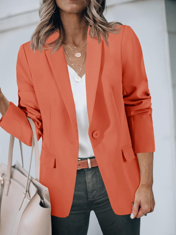Cicy Bell Damen Langarm Casual Blazer Arbeit Büro Knopf Open Front Jacke Anzug XS Orange, XS Orange