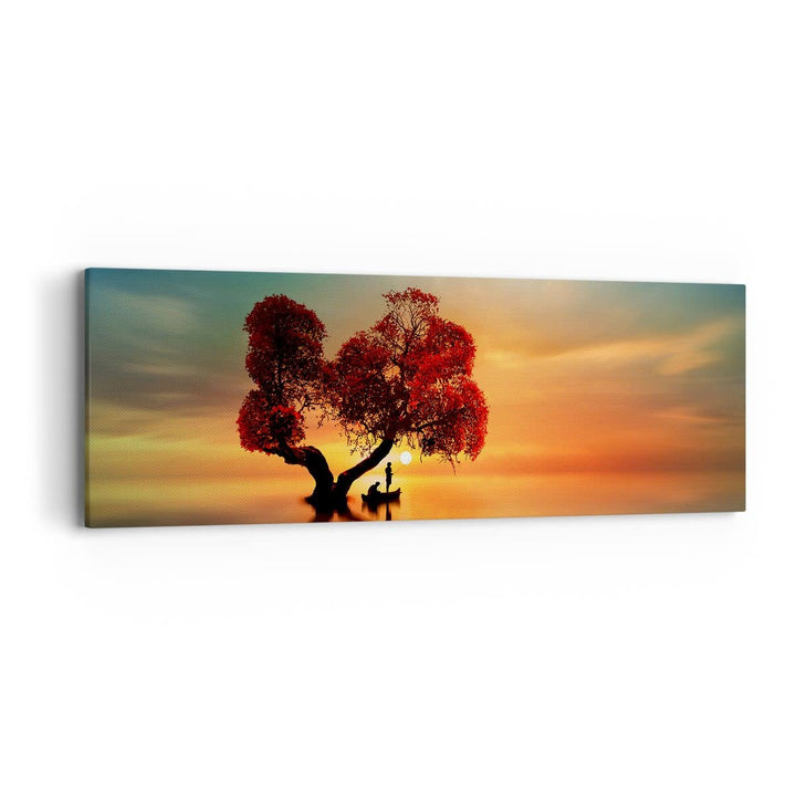 Panorama Bilder auf Leinwand See Natur Nacht Leinwandbild mit Rahmen 90x30cm Wandbilder Dekoration W
