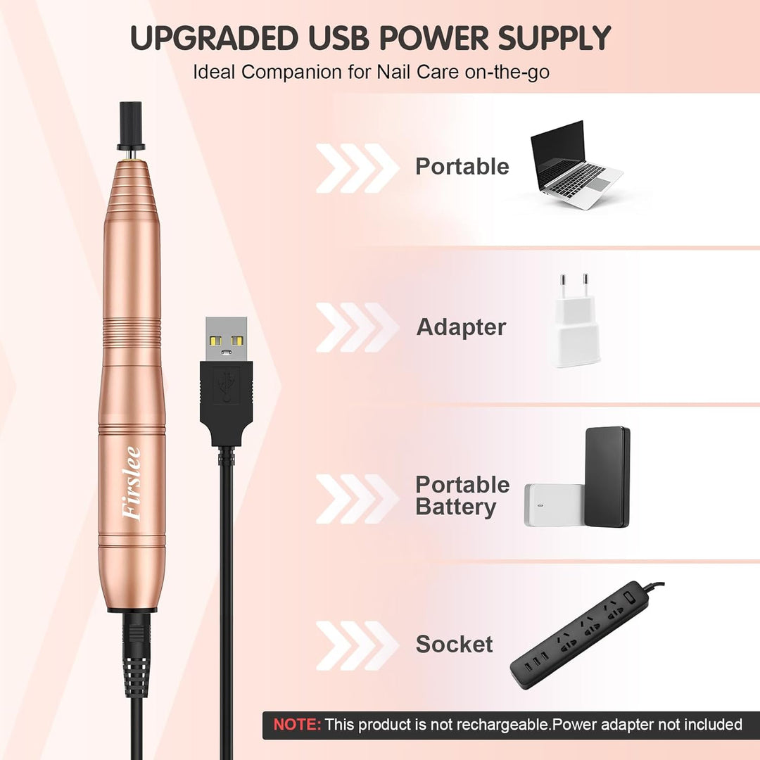 Firslee Elektrische Nagelfeile，USB Elektrische Nagelfräser für Acryl-Gel-Nägel, Elektrischer Nagelbo
