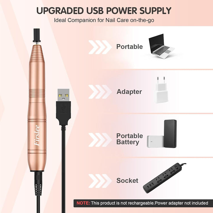 Firslee Elektrische Nagelfeile，USB Elektrische Nagelfräser für Acryl-Gel-Nägel, Elektrischer Nagelbo