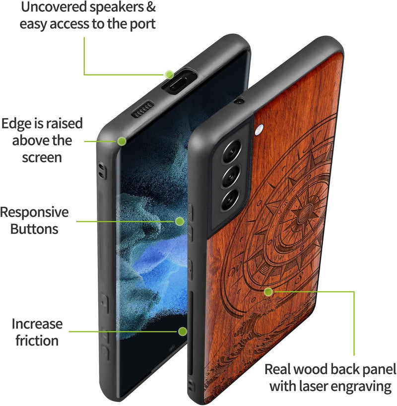 Carveit Holz Handyhülle für Galaxy S22 Plus Cover [Einzigartiges Design Case] Stossfeste Handyhülle