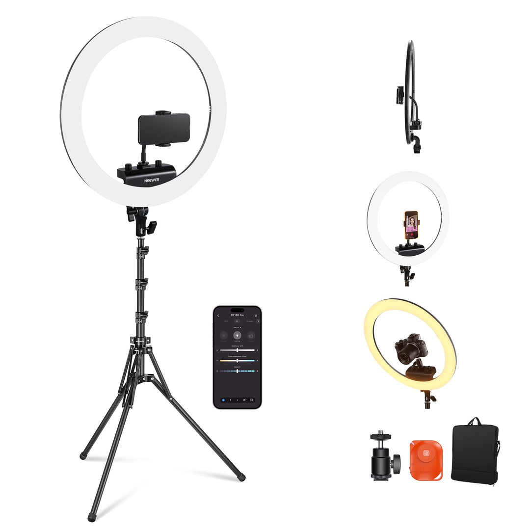 NEEWER Professionelles Ringlicht mit Ständer und Telefonhalter, 18" dünn, 45W 2900K-7000K TLCI98, Fe