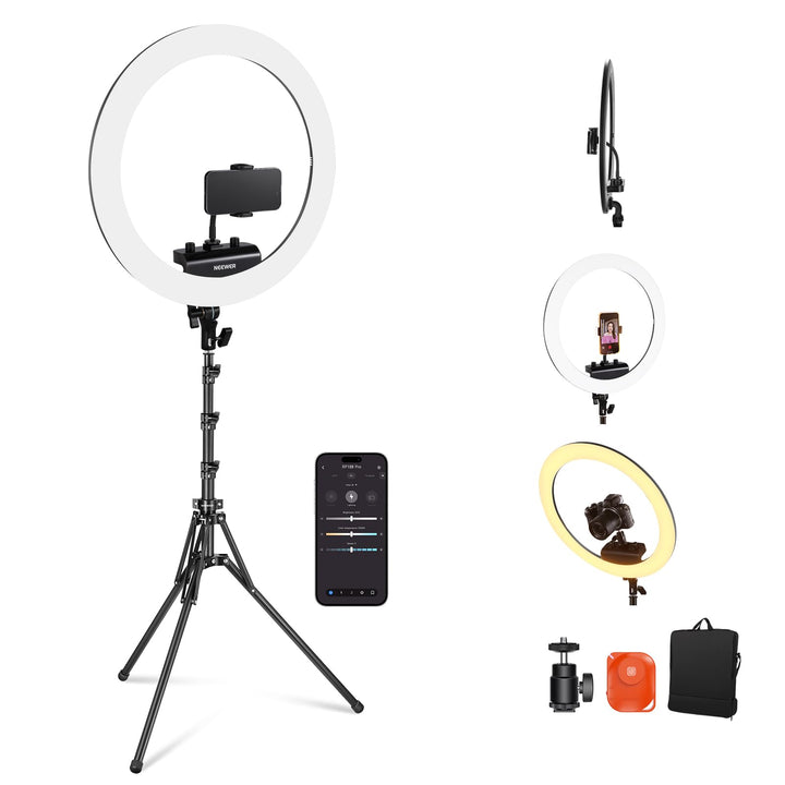 NEEWER Professionelles Ringlicht mit Ständer und Telefonhalter, 18" dünn, 45W 2900K-7000K TLCI98, Fe