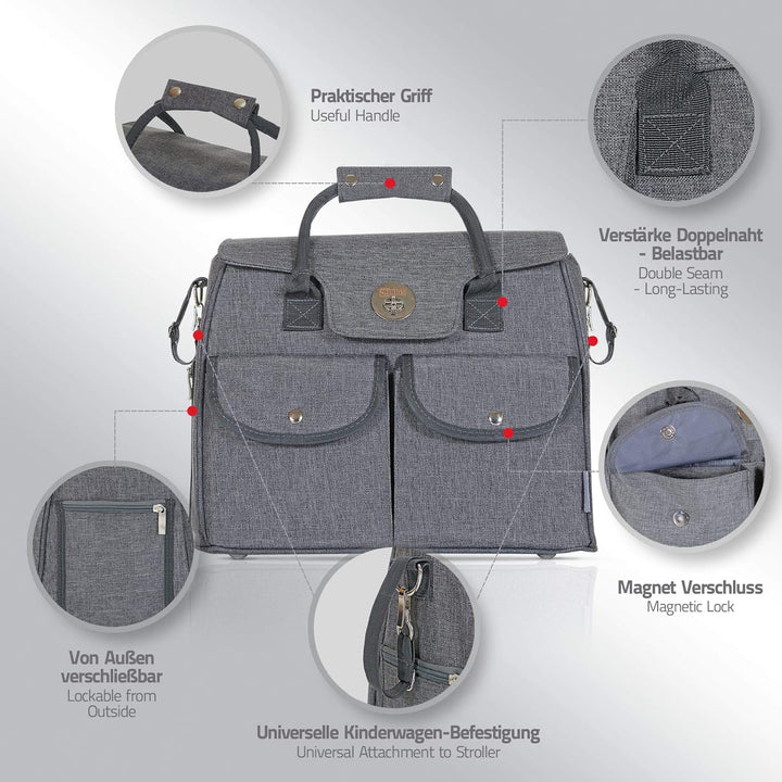 Wickeltasche 5er Set Wickelauflage Schnullerbag Kinderwagen-Haltung,Grau, Grau