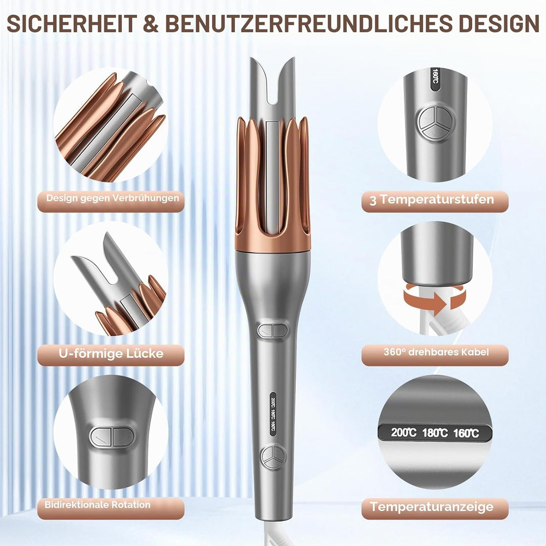 Automatischer Lockenstab mit 3 Temperatureinstellungen, Lockenstab Grosse Locken 32mm, Schnellaufhei