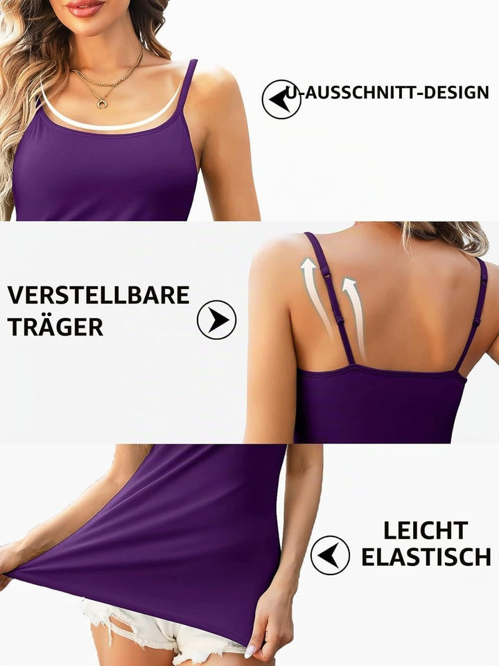 Attraco 2er Pack Damen Baumwolle Tank Top mit Regal BH Unterhemd Verstellbarer breiter Riemen Camiso