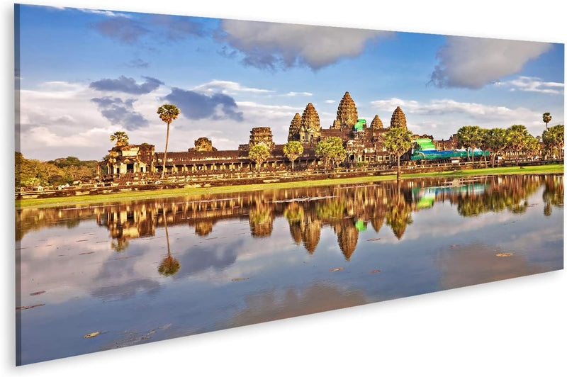 islandburner Bild auf Leinwand Angkor Wat Tempel Bilder Wandbilder Poster Leinwand 120x40cm - Panora